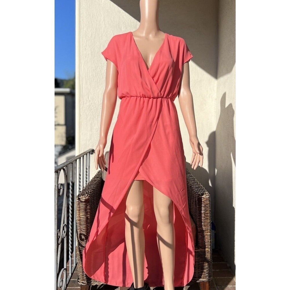 Charles Henry Faux Wrap Coral Maxi Dress Lightweight XS